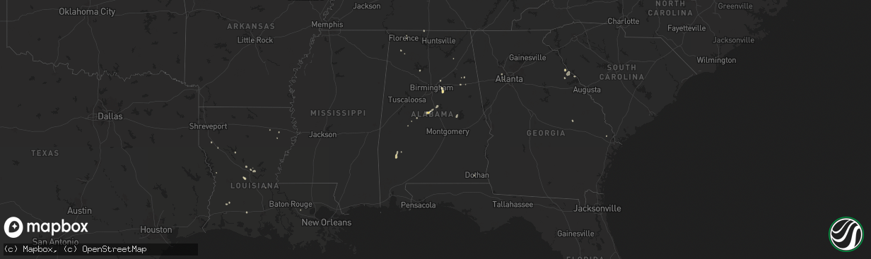 Hail map in Alabama on August 15, 2025