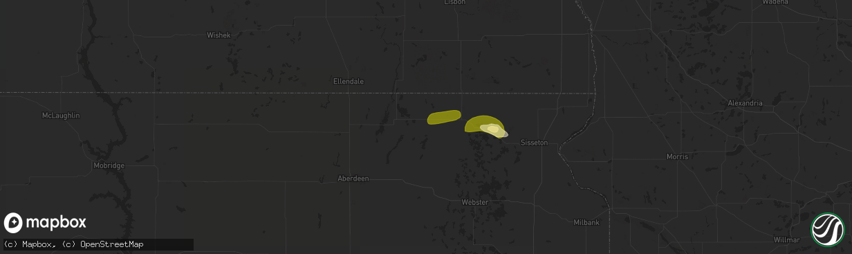 Hail map in Amherst, SD on August 15, 2025
