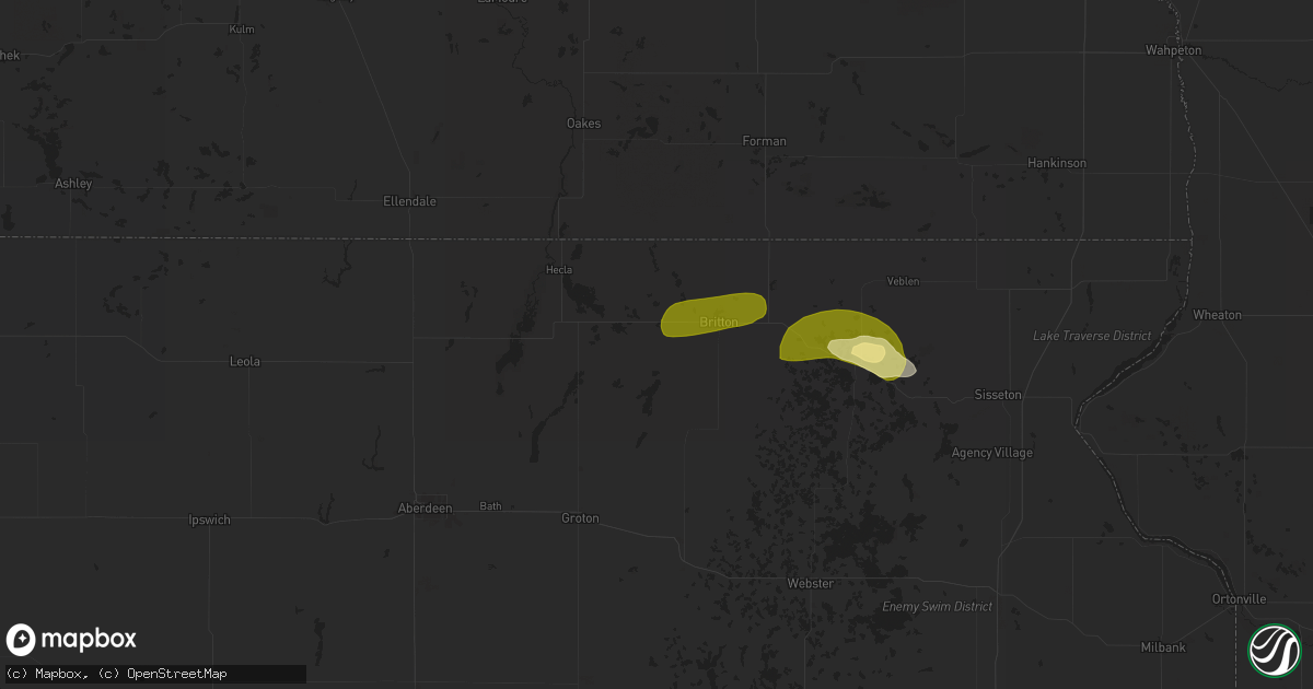 Hail map in Amherst, SD on August 15, 2025