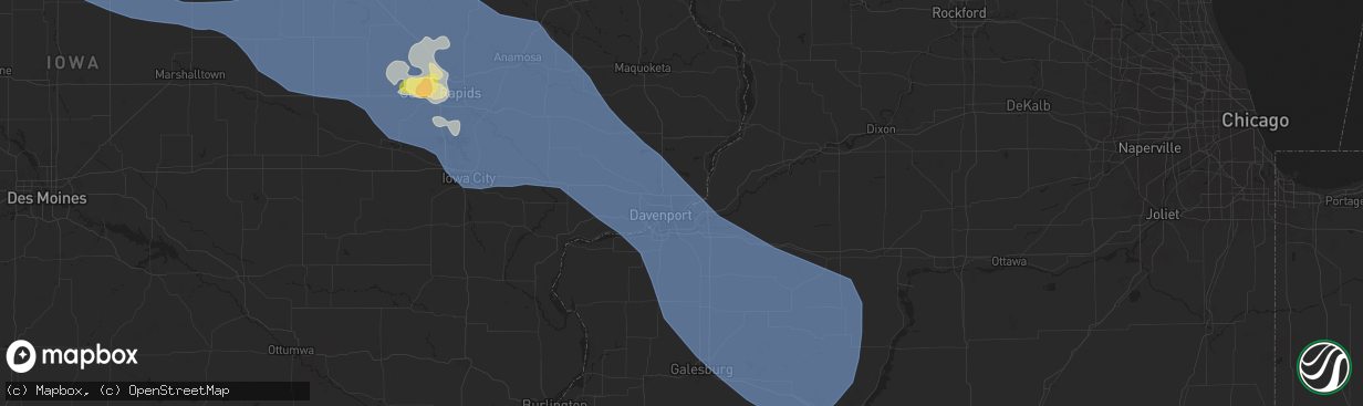 Hail map in Bettendorf, IA on August 15, 2025