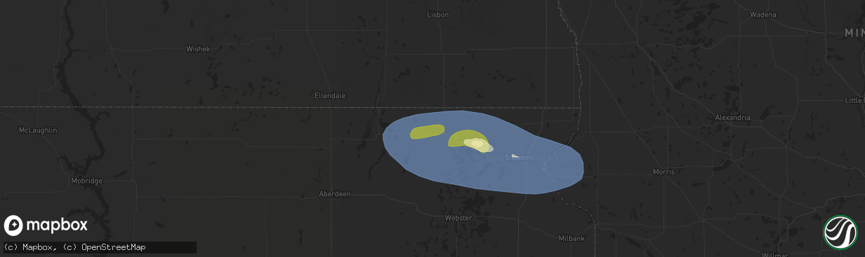 Hail map in Britton, SD on August 15, 2025