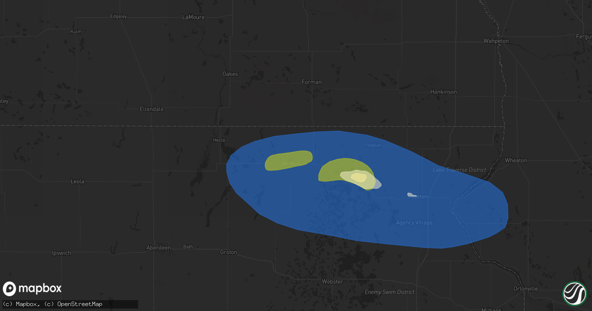 Hail map in Britton, SD on August 15, 2025