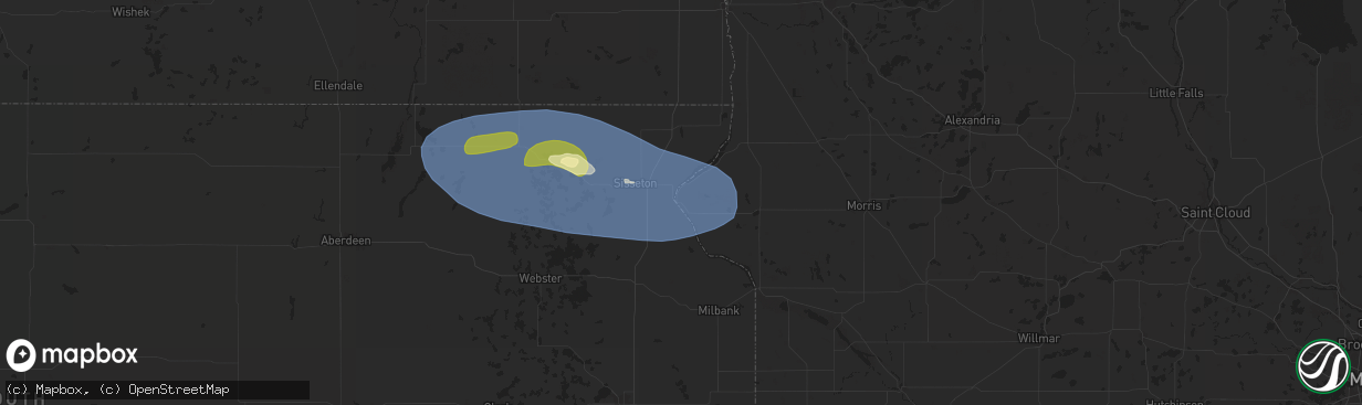 Hail map in Browns Valley, MN on August 15, 2025