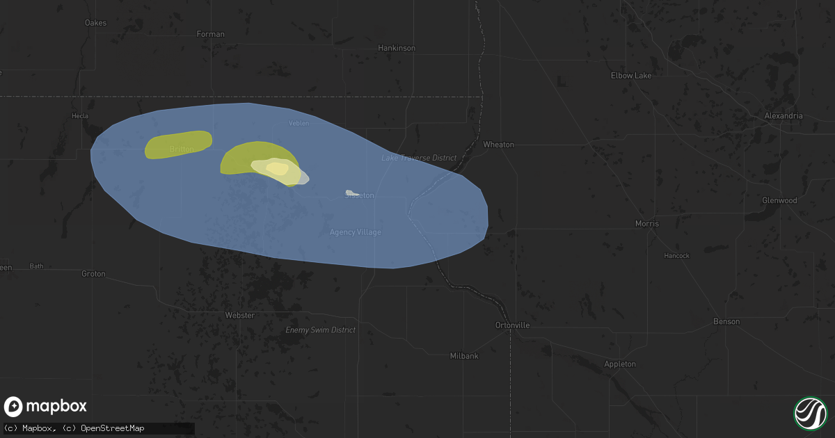Hail map in Browns Valley, MN on August 15, 2025