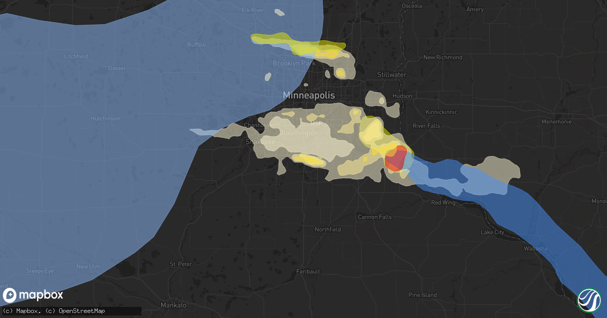 Hail map in Burnsville, MN on August 15, 2025