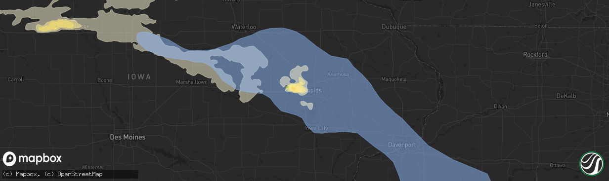 Hail map in Cedar Rapids, IA on August 15, 2025