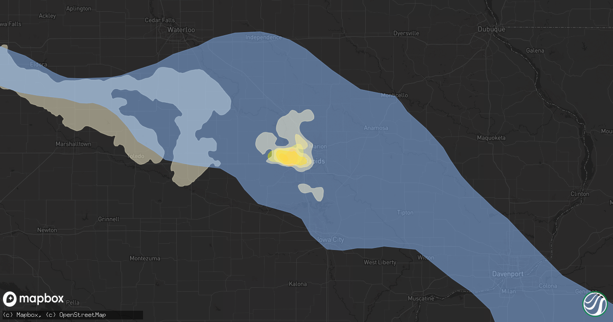 Hail map in Cedar Rapids, IA on August 15, 2025
