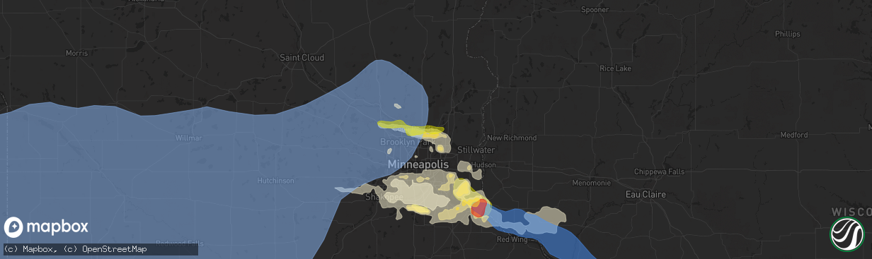 Hail map in Circle Pines, MN on August 15, 2025