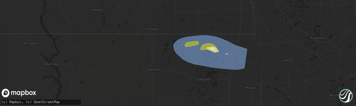 Hail map in Claremont, SD on August 15, 2025