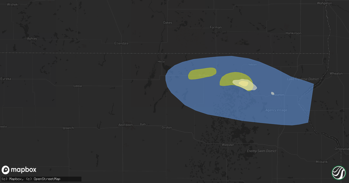 Hail map in Claremont, SD on August 15, 2025