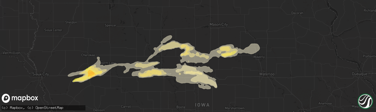 Hail map in Clarion, IA on August 15, 2025