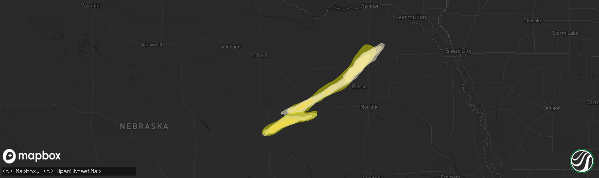 Hail map in Clearwater, NE on August 15, 2025