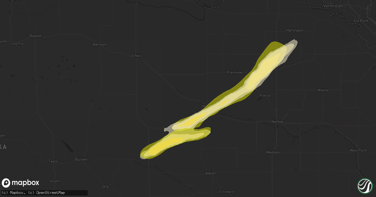 Hail map in Clearwater, NE on August 15, 2025