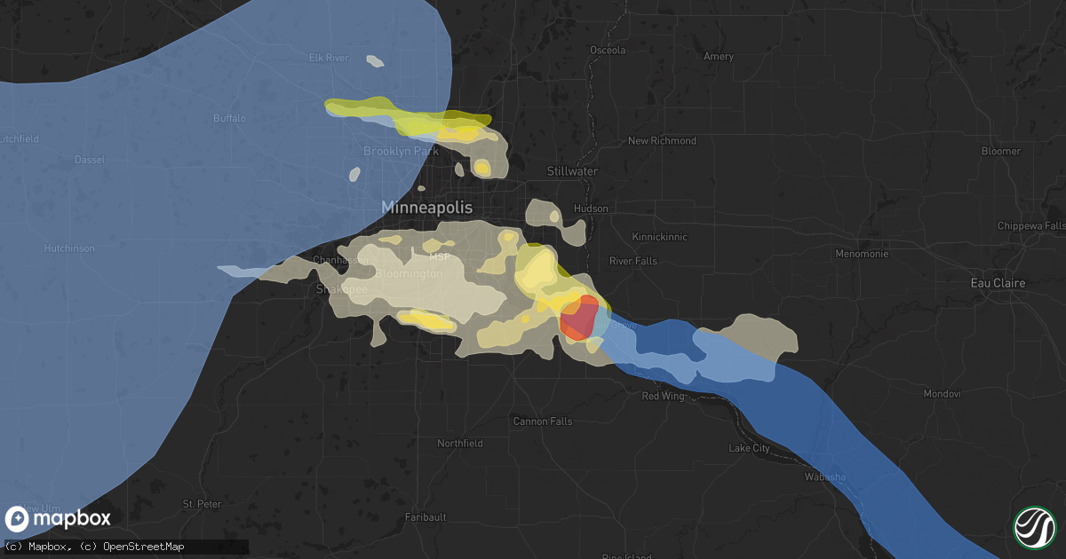 Hail map in Cottage Grove, MN on August 15, 2025