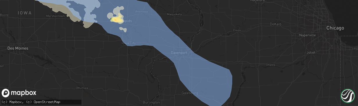 Hail map in Davenport, IA on August 15, 2025
