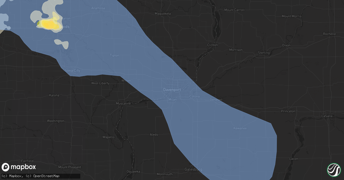 Hail map in Davenport, IA on August 15, 2025