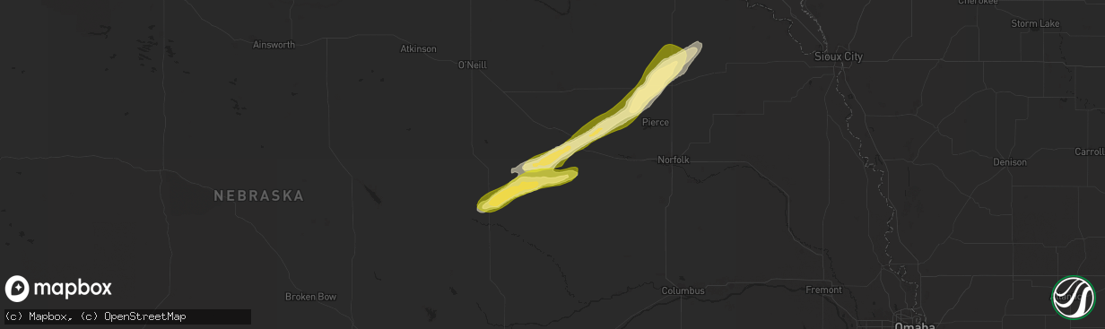 Hail map in Elgin, NE on August 15, 2025