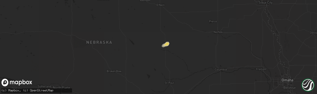 Hail map in Ericson, NE on August 15, 2025