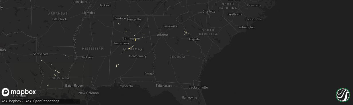 Hail map in Georgia on August 15, 2025