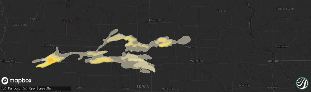 Hail map in Hampton, IA on August 15, 2025