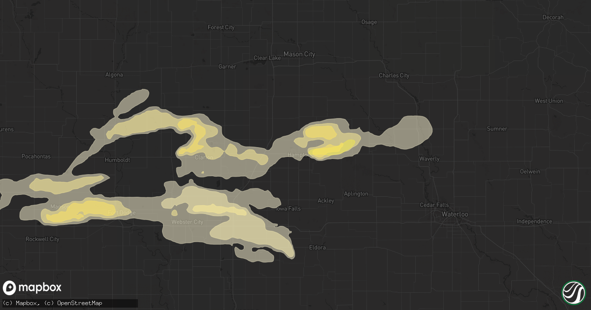 Hail map in Hampton, IA on August 15, 2025