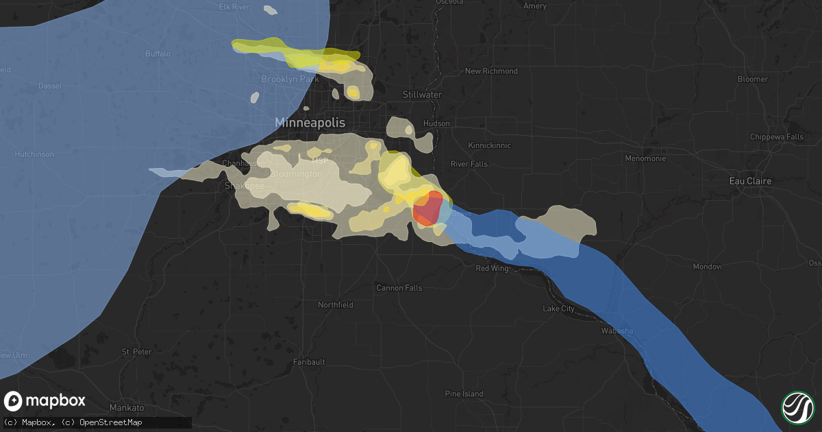 Hail map in Hastings, MN on August 15, 2025