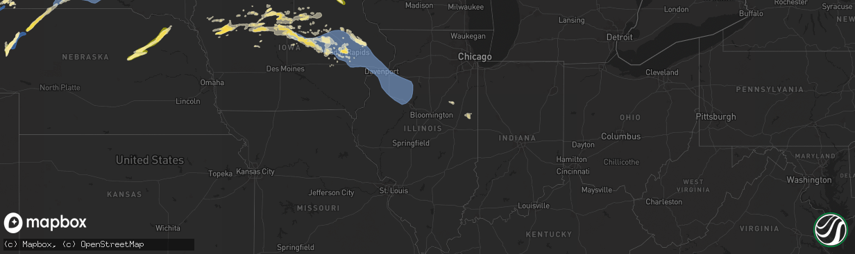 Hail map in Illinois on August 15, 2025