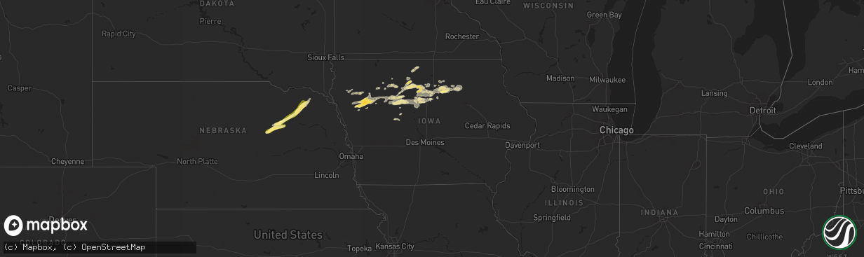 Hail map in Iowa on August 15, 2025