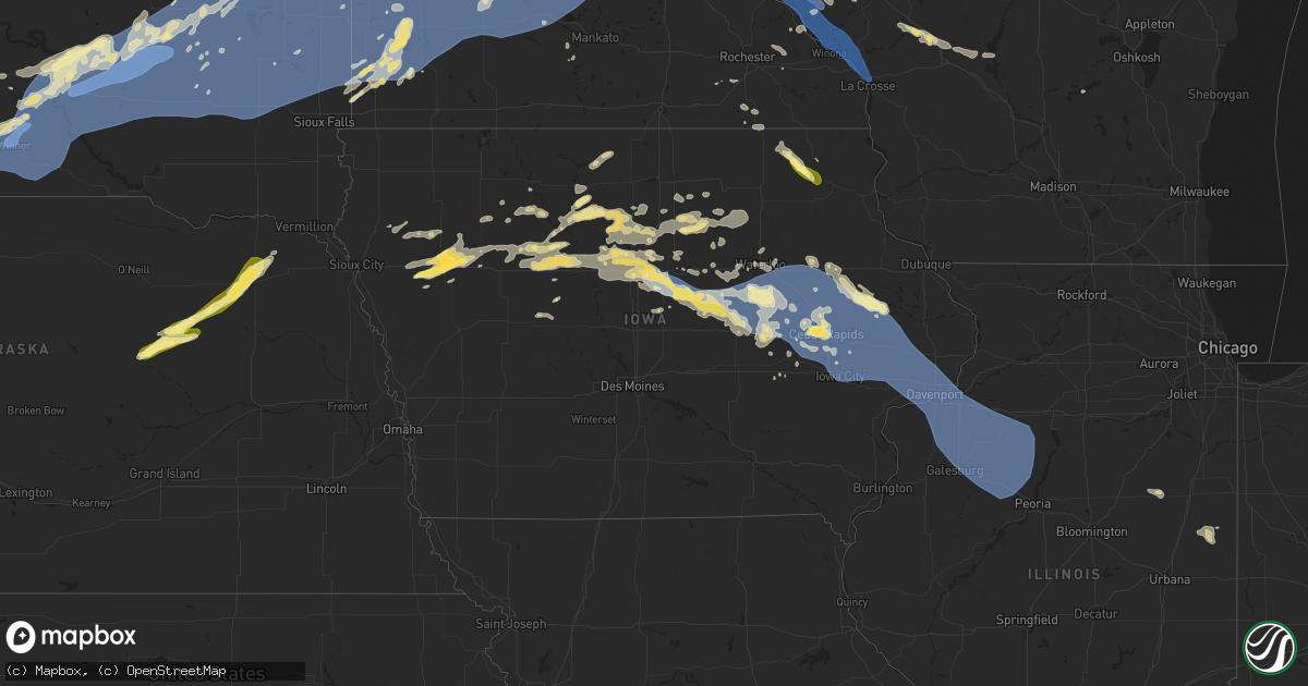 Hail map in Iowa on August 15, 2025