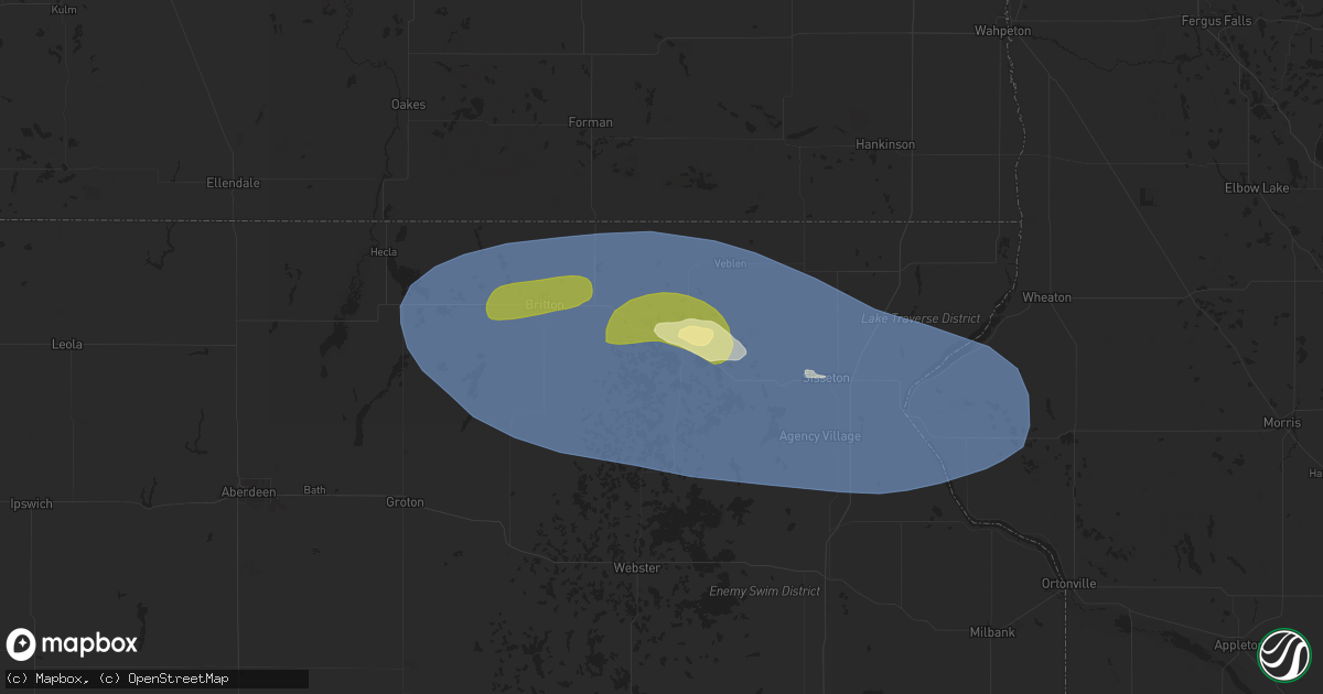 Hail map in Lake City, SD on August 15, 2025