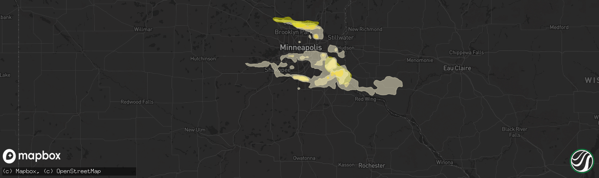 Hail map in Lakeville, MN on August 15, 2025