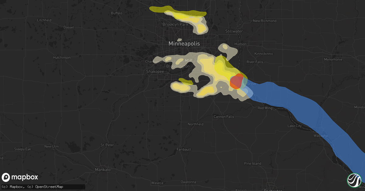 Hail map in Lakeville, MN on August 15, 2025