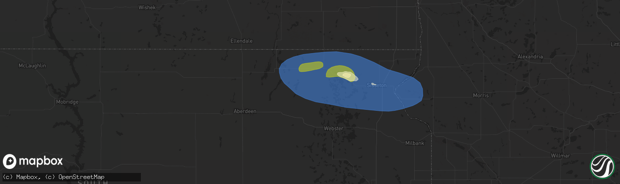 Hail map in Langford, SD on August 15, 2025