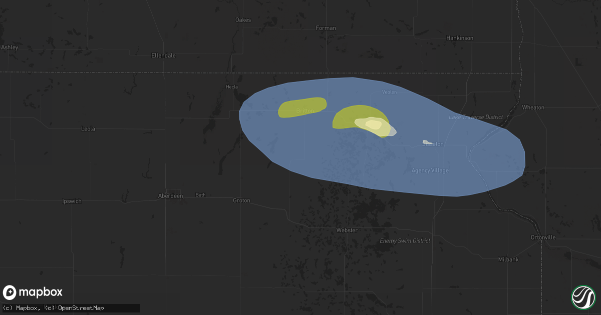 Hail map in Langford, SD on August 15, 2025