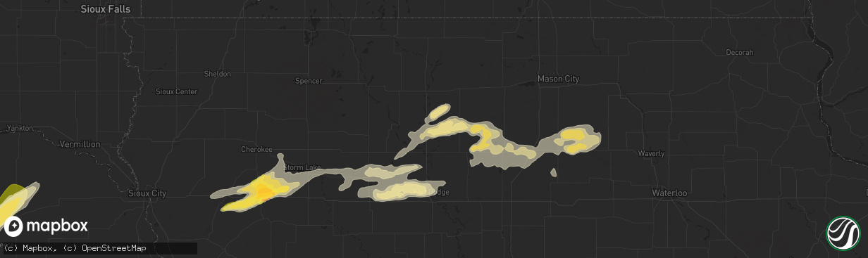 Hail map in Livermore, IA on August 15, 2025