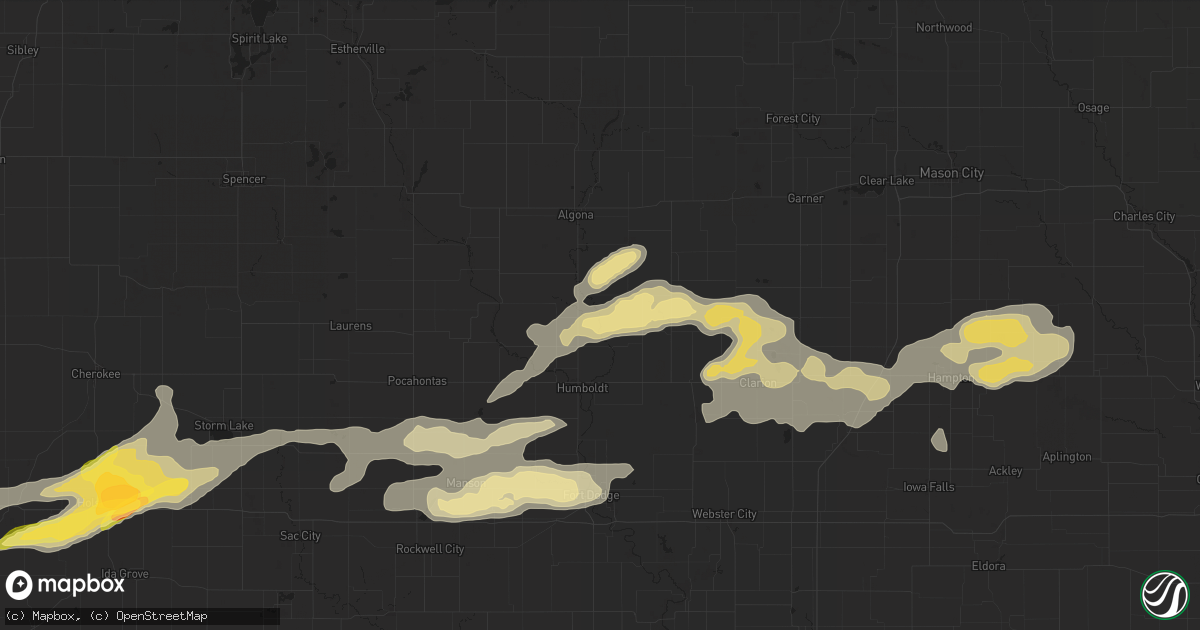 Hail map in Livermore, IA on August 15, 2025