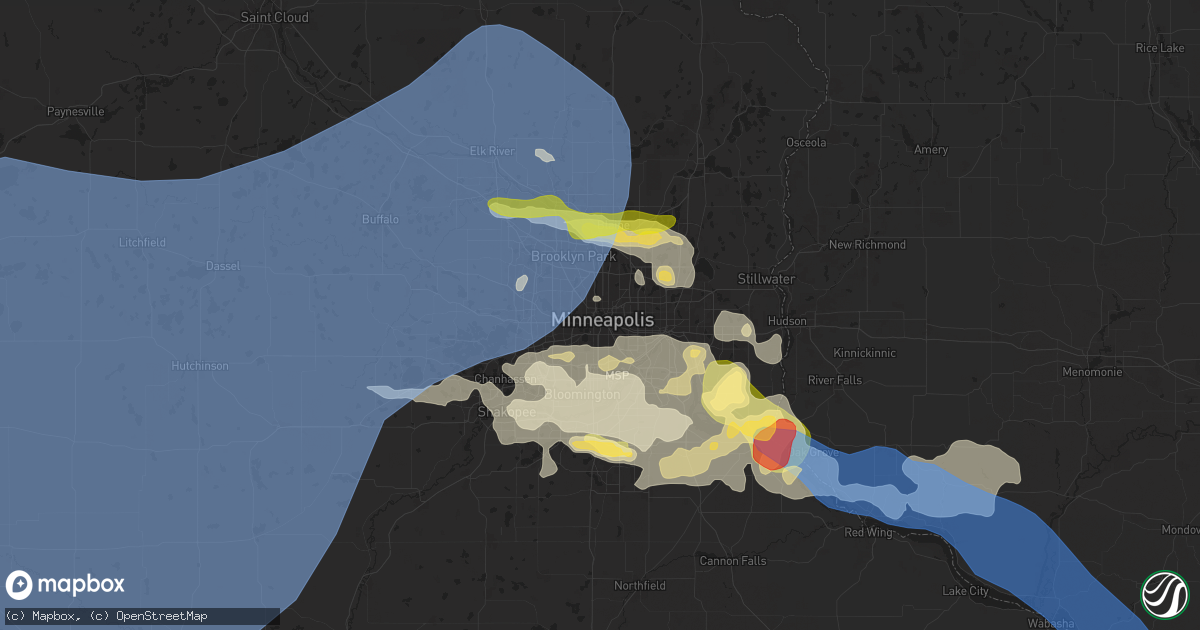 Hail map in Minneapolis, MN on August 15, 2025