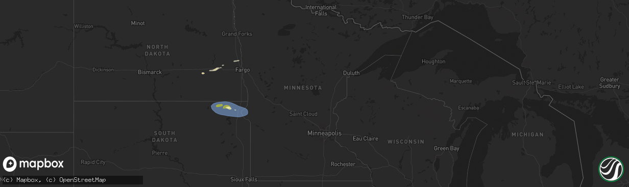 Hail map in Minnesota on August 15, 2025