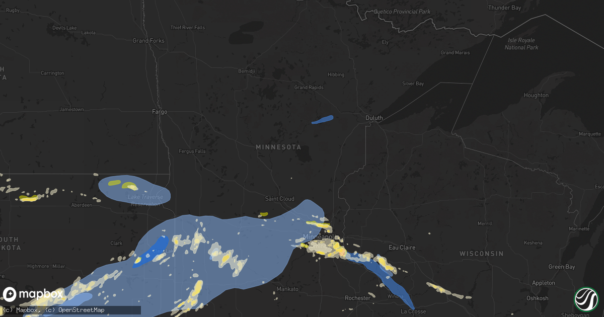 Hail map in Minnesota on August 15, 2025