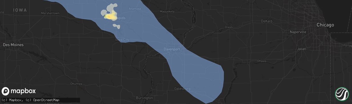 Hail map in Moline, IL on August 15, 2025