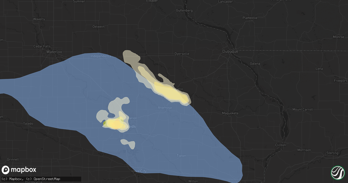 Hail map in Monticello, IA on August 15, 2025