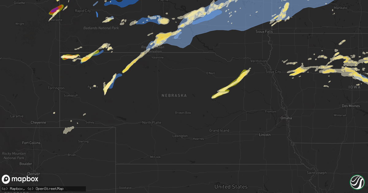 Hail map in Nebraska on August 15, 2025