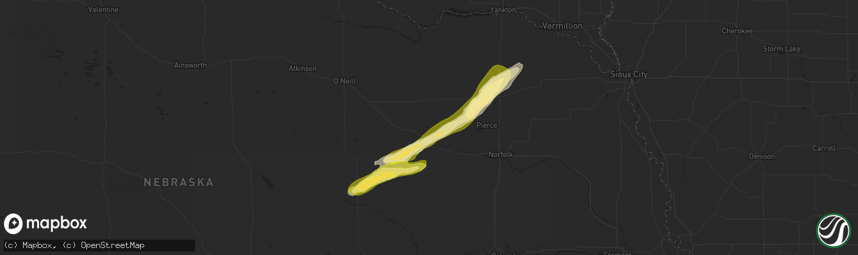 Hail map in Neligh, NE on August 15, 2025