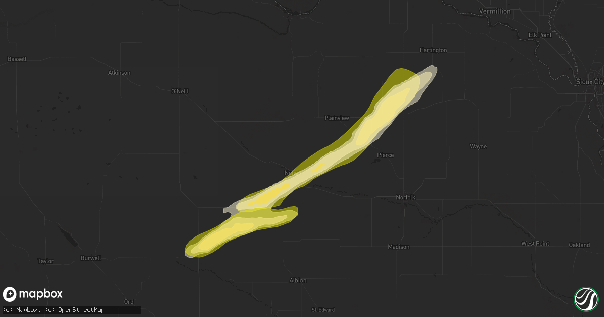 Hail map in Neligh, NE on August 15, 2025