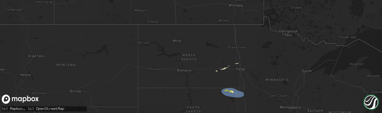 Hail map in North Dakota on August 15, 2025
