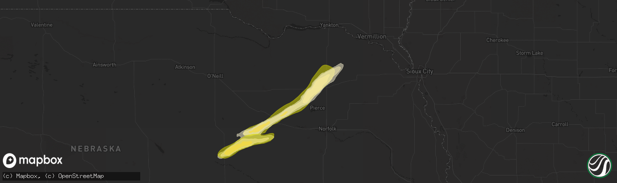 Hail map in Osmond, NE on August 15, 2025