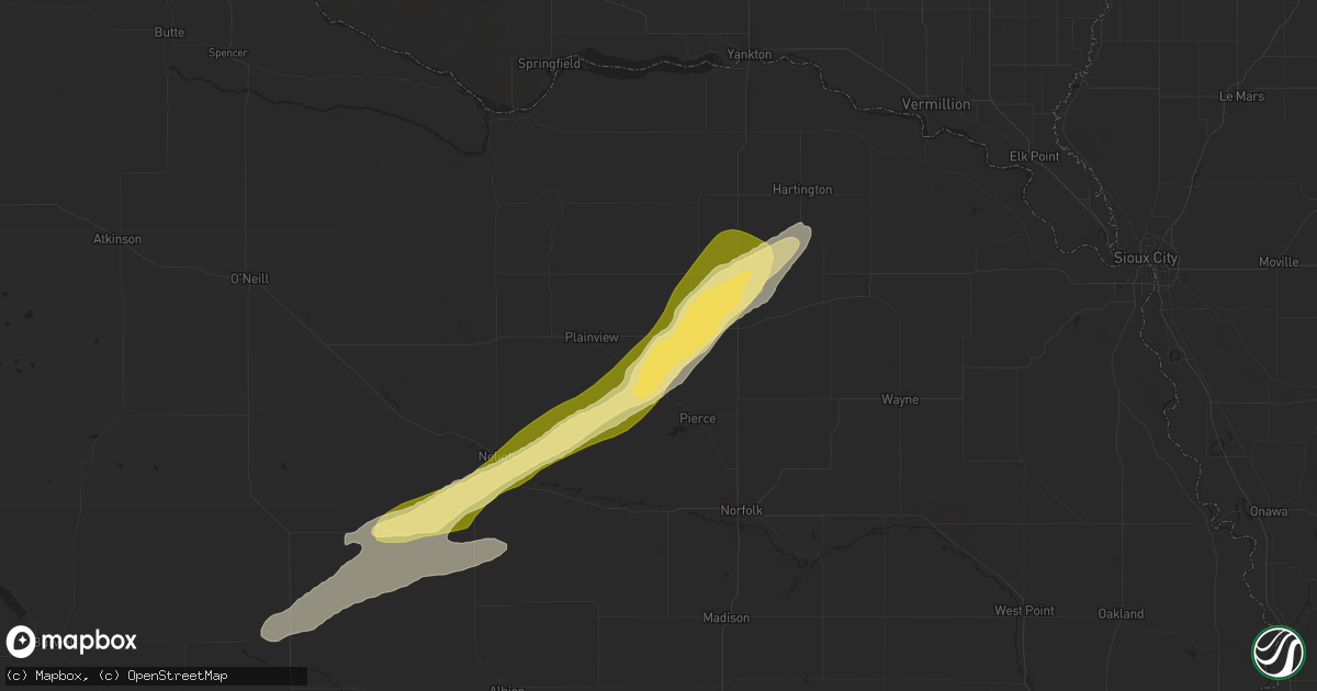 Hail map in Osmond, NE on August 15, 2025