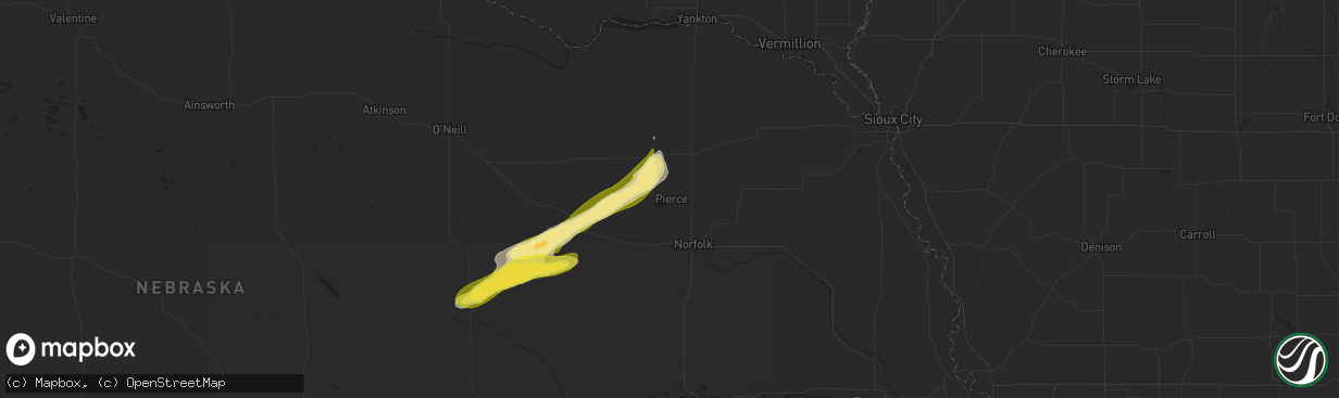 Hail map in Pierce, NE on August 15, 2025
