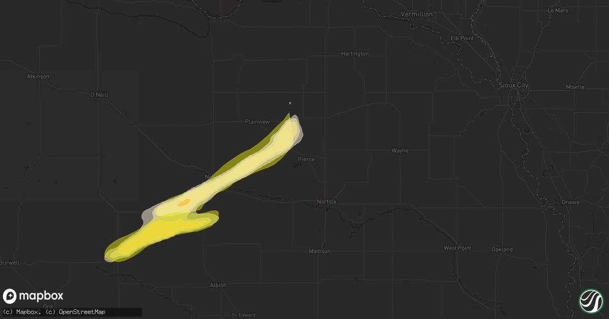 Hail map in Pierce, NE on August 15, 2025