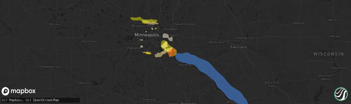 Hail map in Prescott, WI on August 15, 2025